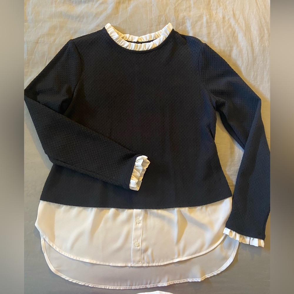 Elle Black Layered Blouse with Ruffled Peter Pan Collar